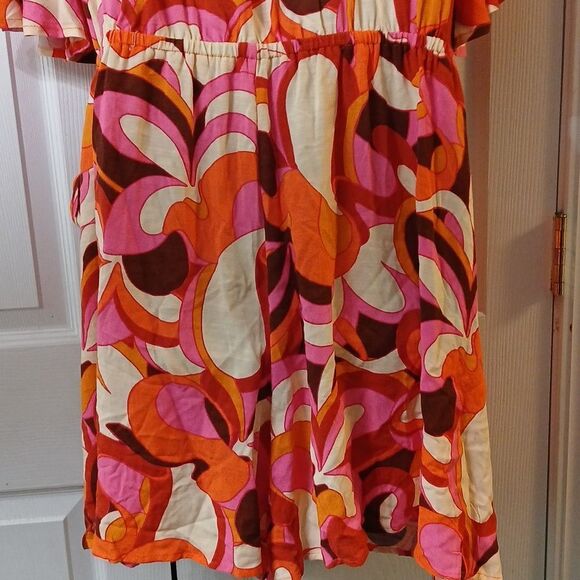 Ava & Viv abstract  brown orange pink wrap romper with pockets  Sz 2X - Picture 6 of 9